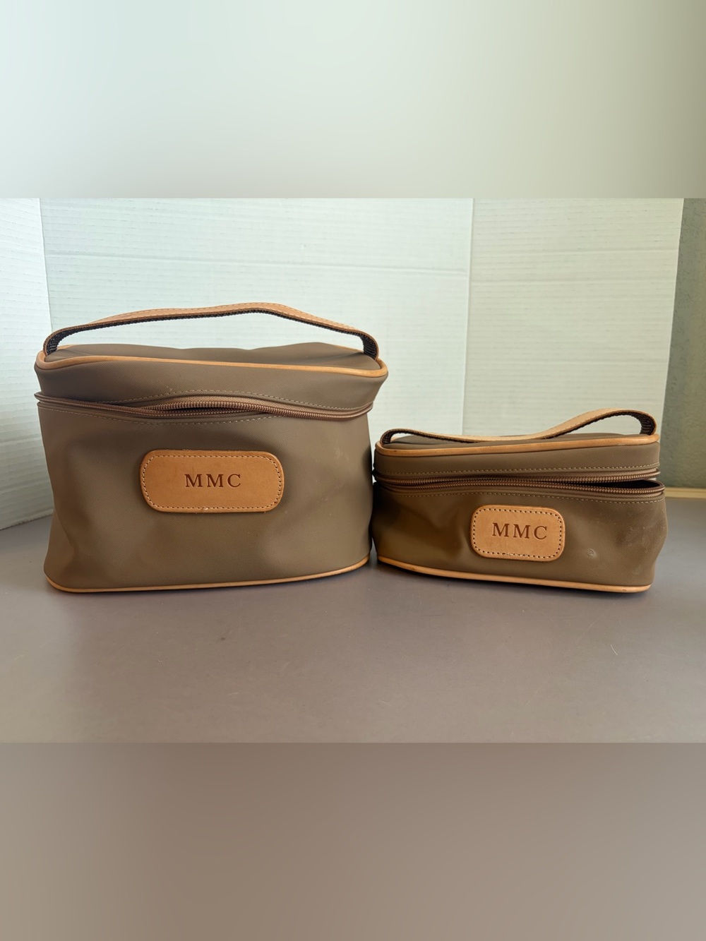 Jon Hart Design Brown Leather-Trim Cosmetic Bag Set